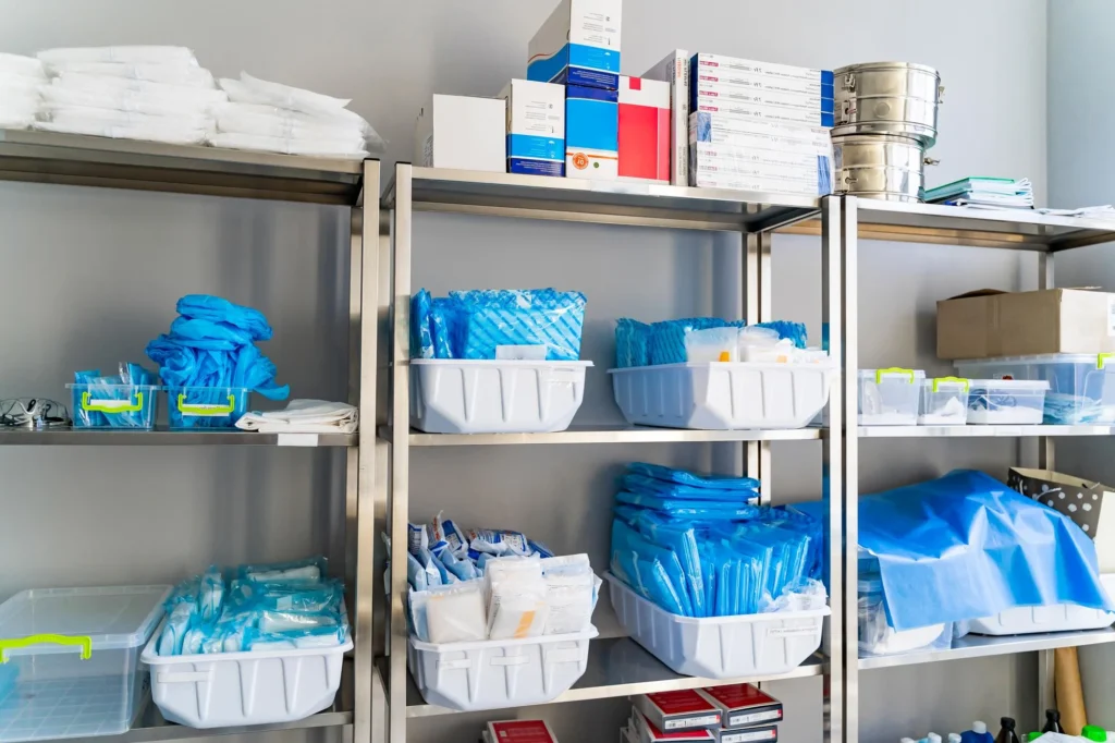 Medical lab supplies and specimen storage shelves